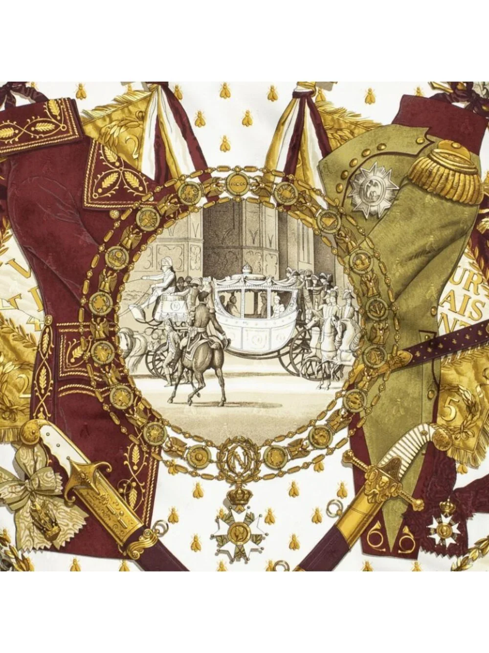 ★SOLD★ Hermes Scarf Beige Red Green 100% Jacquard Silk - Picture 3 of 5